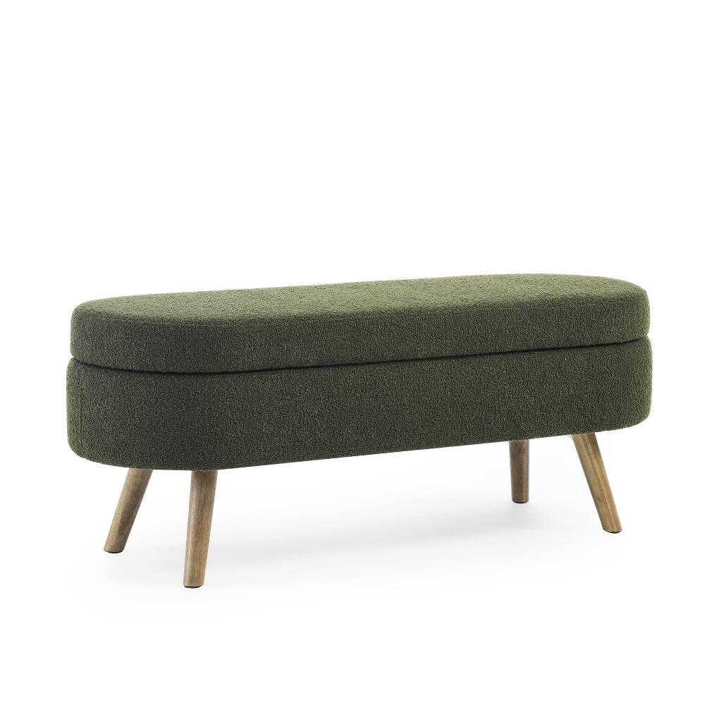Alt View 4. Ropilly - Ropilly Green Oval Storage Ottoman Bench with Rubber Wood Legs, Pleated Fabric Footstool Seat for Living Room, 43.5 Inch - Green.