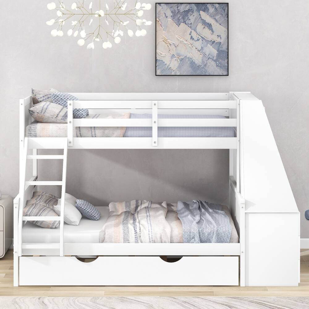 Left. Loheer - Loheer Twin Over Full Bunk Bed with Trundle Desk Storage White - White.