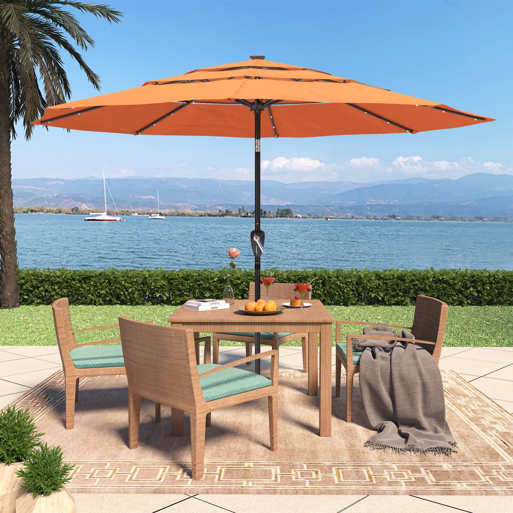 Alt View 9. Boyel Living - 11 ft. Aluminum Triple Top Vented Designed Tilt Outdoor Market Patio Umbrella with LED Lights in Orange - Orange.