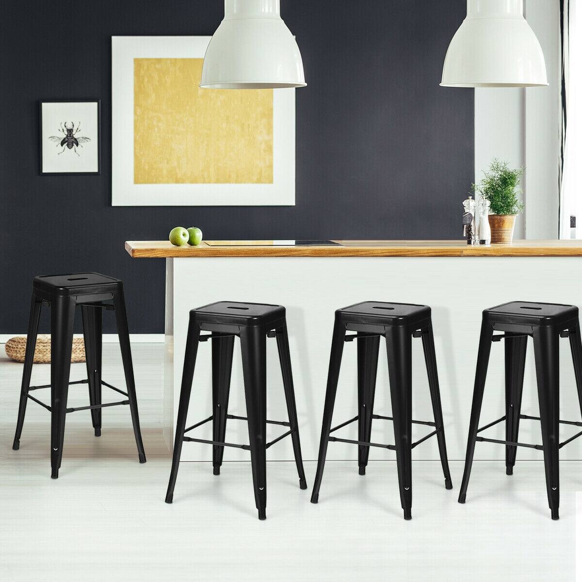 Alt View 8. Ecooso - Set of 4 Bar Height Chairs Stackable Metal Bar Stools with Removable Backrest - Black.