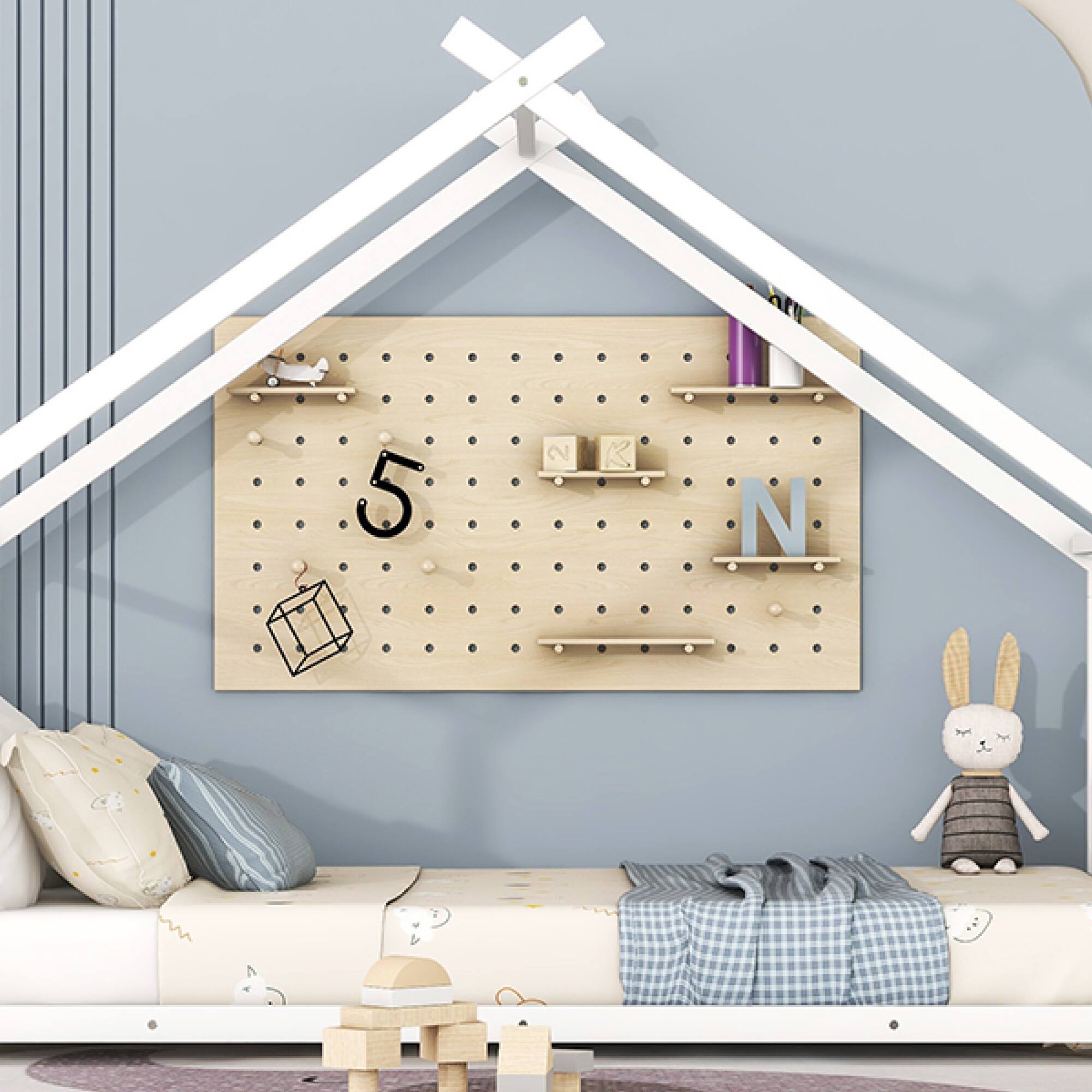 Alt View 7. GOODSILO - Twin Size Metal House Frame Bed with Playful Roof Design for Children's Bedroom and Play Area - White.