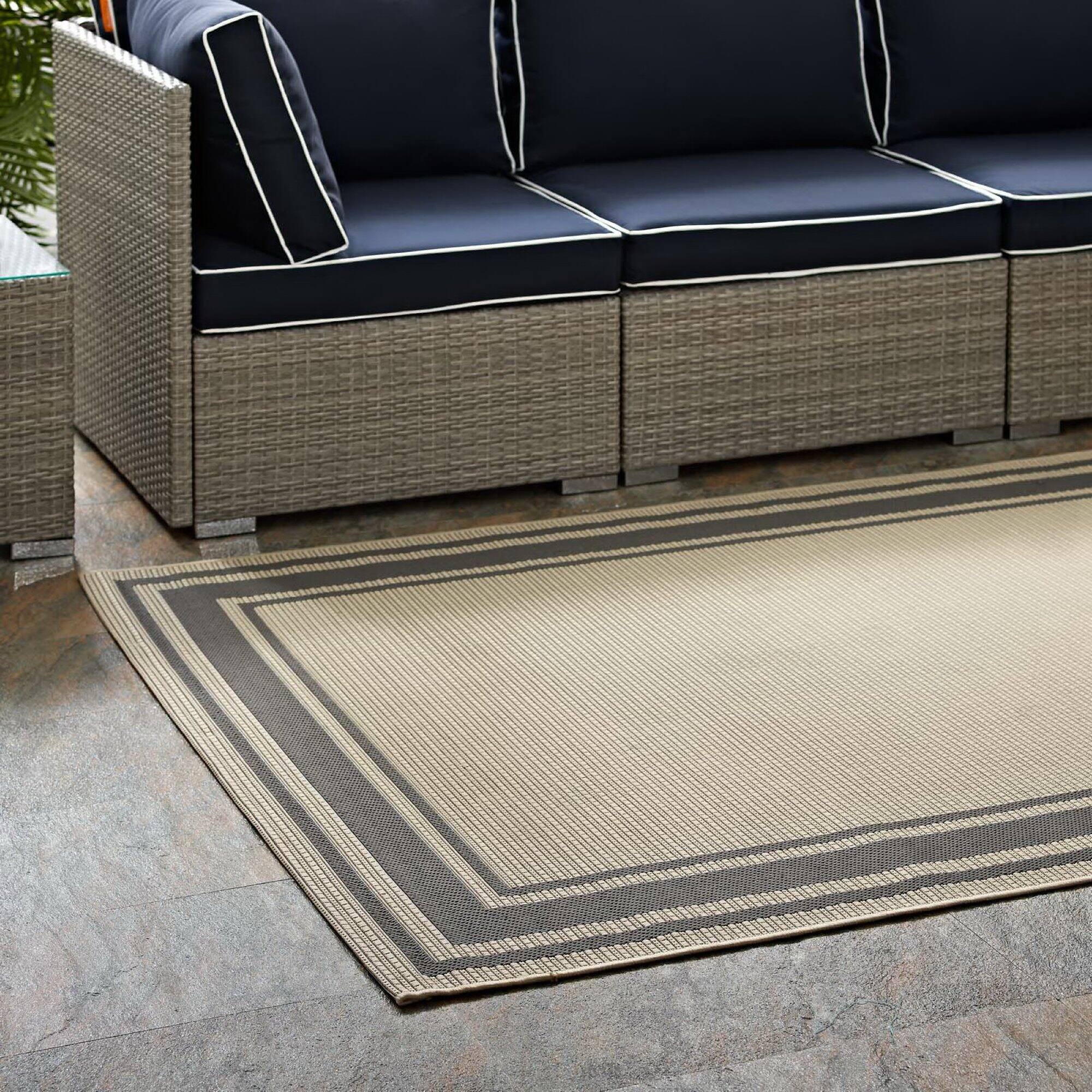 Back. Modway - Rim Solid Border Indoor and Outdoor Area Rug - Gray and Beige.
