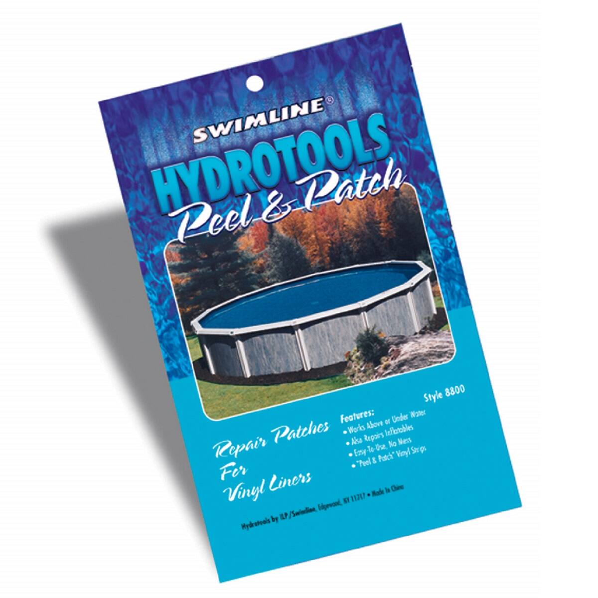 SWIMLINE HYDROTOOLS Peel & Patch  
Style 8800  

Repairs Patches  
For Vinyl Liners  

Features:  
- Works Above or Under Water  
- Easy to Use, No Mess  
- Repairs Inflatables  
- Peel & Patch Vinyl Strips  

Hydrotools by AP/Sarinia