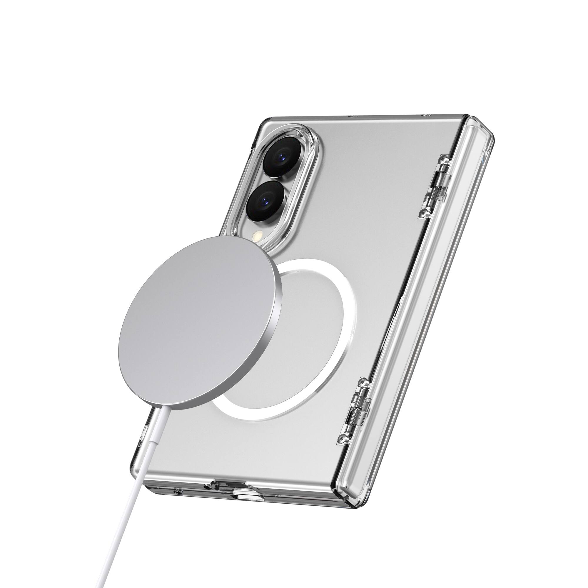 Angle. Dteck - Magnetic for Samsung Galaxy Z Fold8 Case with Screen Protector, Compatible with MagSafe, Full Body Hinge Protection - Clear.