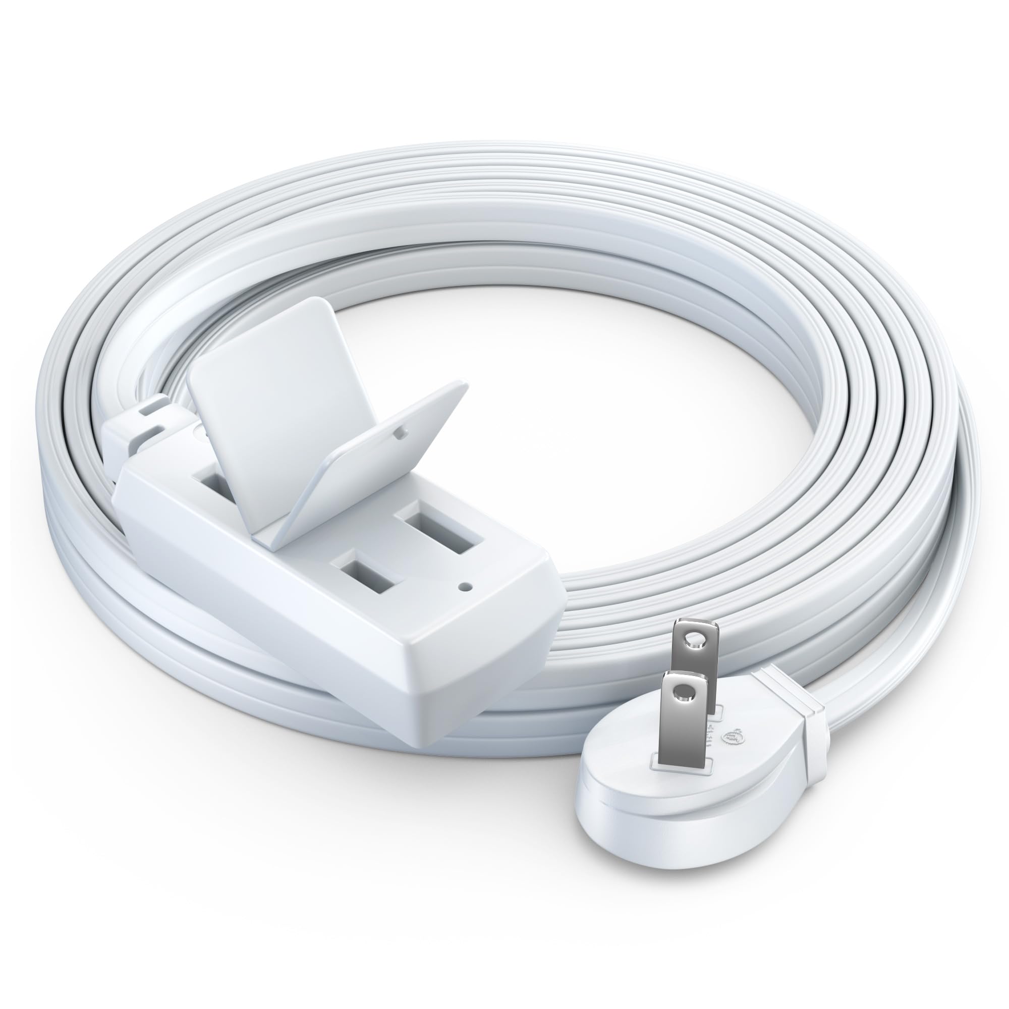 Front. Maximm - 12 ft Flat Plug Extension Cord/Wire, Multi Outlet - Angled Plug Extension Cord with Safety Water Proof Cover - White.