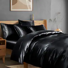 Dapper Styles - Duvet Cover Set - Satin Fitted Sheet Pillowcases Silky Comforter - Black-King(Not Comforter)
