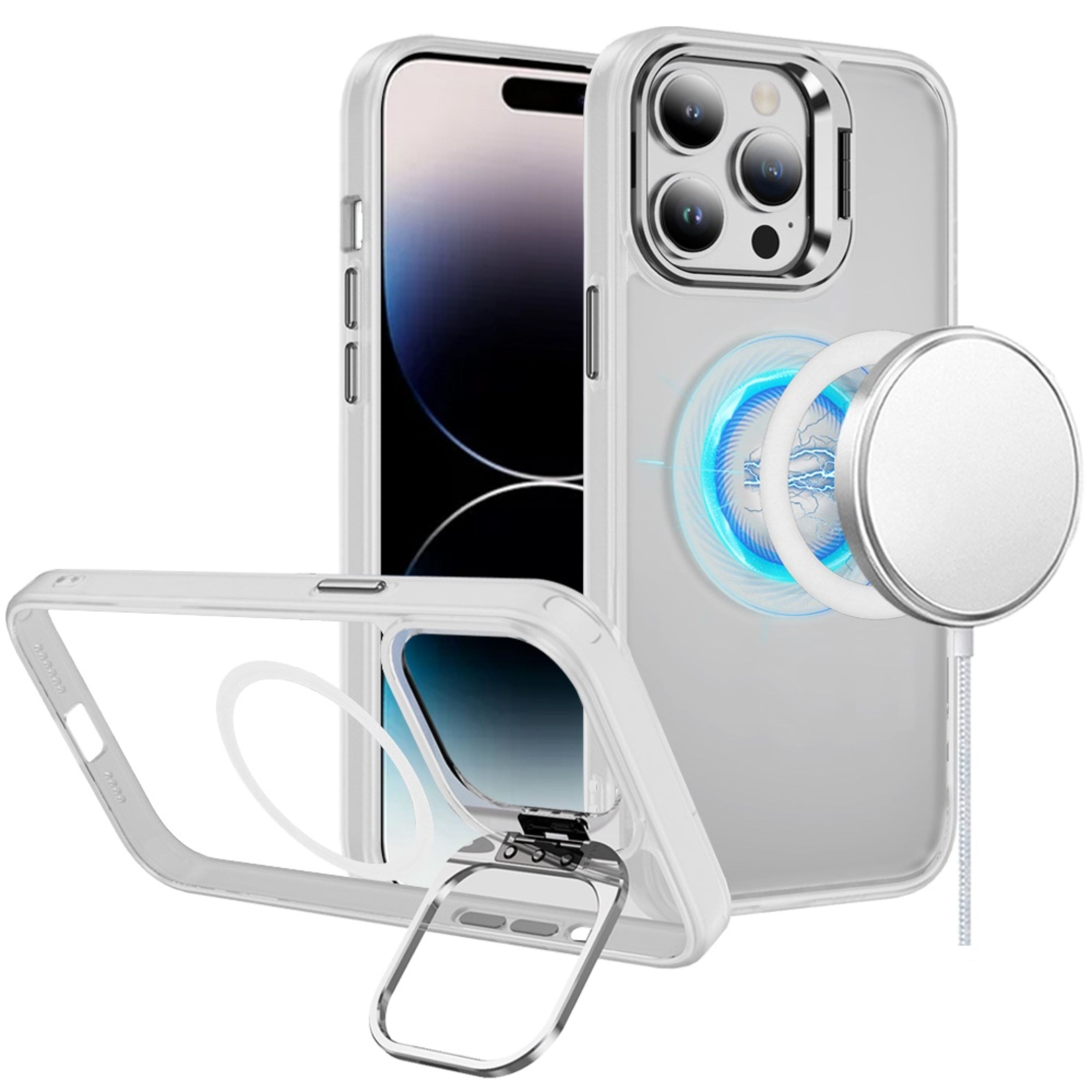 Kitcheniva - Magnetic Metal Lens Stand Case For iPhone 14 Pro Max - Clear