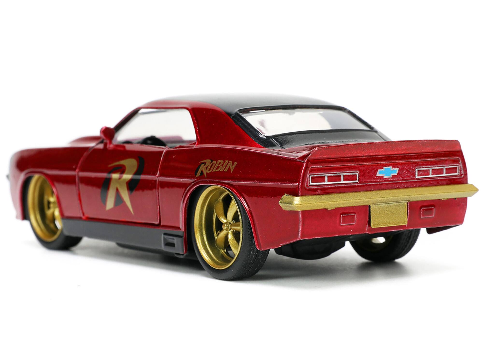 Back. Jada - 1969 Chevrolet Camaro Dark Red Metallic with Black Top and Robin Diecast Figure "Batman" "Hollywood Rides" Series 1/32 - Dark Red Metallic With Black.