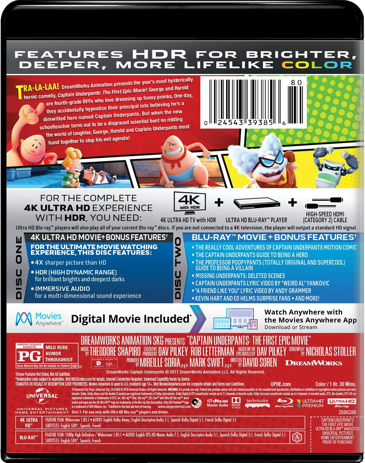 Back. Captain Underpants: The First Epic Movie   - 4K Blu-Ray.