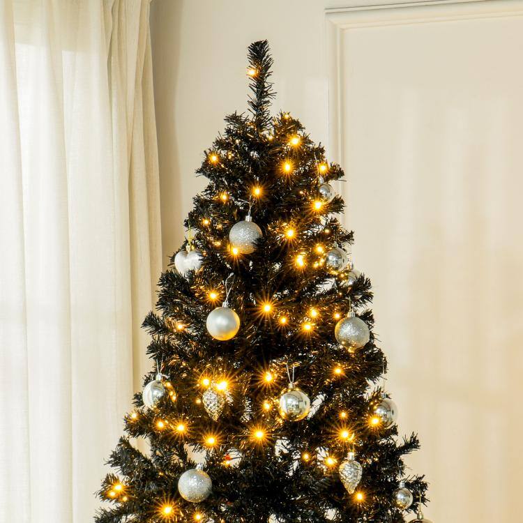 Alt View 9. PULUZ - 7.5 FT Tall PreLit Artificial Christmas Tree with Realistic Branches, 500 Warm White LED Lights and 1346 Tips - Black.
