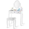 Front. Costway - Costway Makeup Desk Vanity Dressing Table Oval Stool 5 Storage Drawers - White.