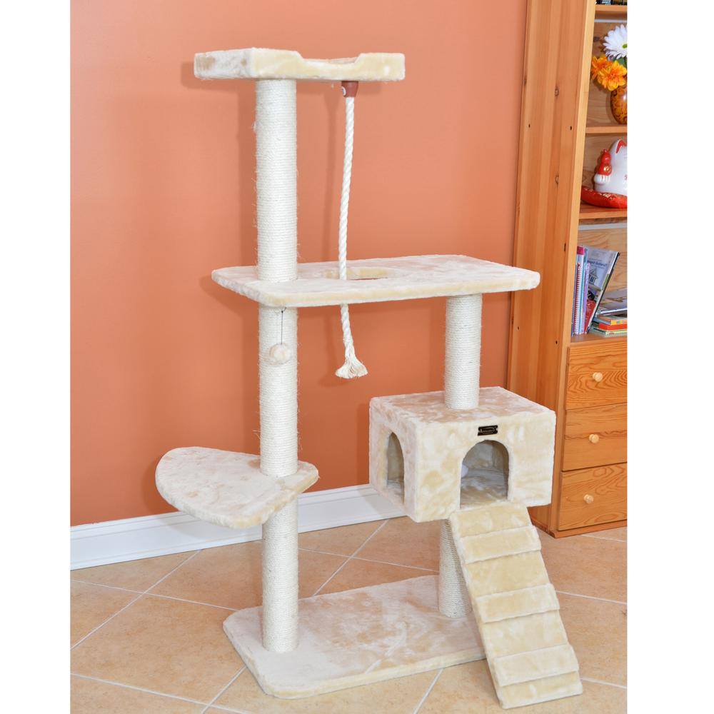 Back. Armarkat - Natural Sisal Real Wood Scratching Cat Tree 58 Height Beige - Beige.