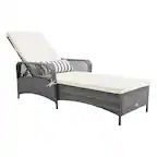 Front. Costway - 1 PC Outdoor Chaise Lounge Chair Patio Recliner with 6-Level Backrest Cushion & Pillow - Mix Gray,White.