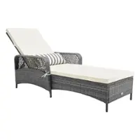 Costway - 1 PC Outdoor Chaise Lounge Chair Patio Recliner with 6-Level Backrest Cushion & Pillow - Mix Gray,White - Front_Zoom