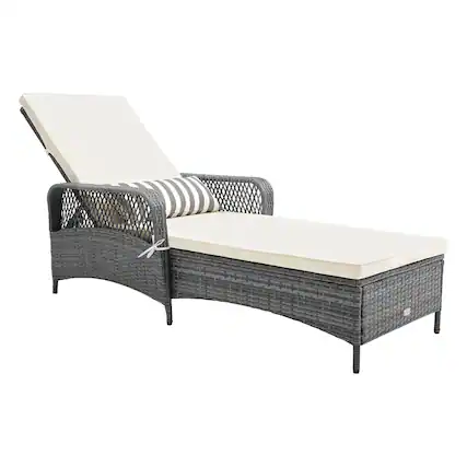Front. Costway - 1 PC Outdoor Chaise Lounge Chair Patio Recliner with 6-Level Backrest Cushion & Pillow - Mix Gray,White.