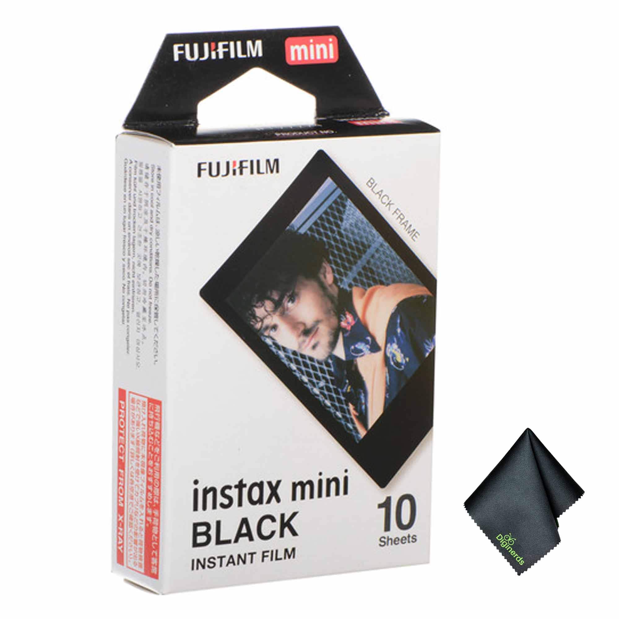 Fujifilm - INSTAX MINI Black Instant Film (10 Exposures), Microfiber Cleaning Cloth, Bundle