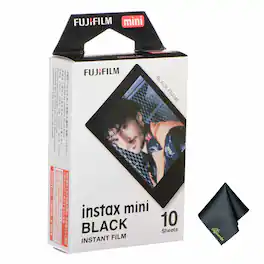 Fujifilm - INSTAX MINI Black Instant Film (10 Exposures), Microfiber Cleaning Cloth, Bundle