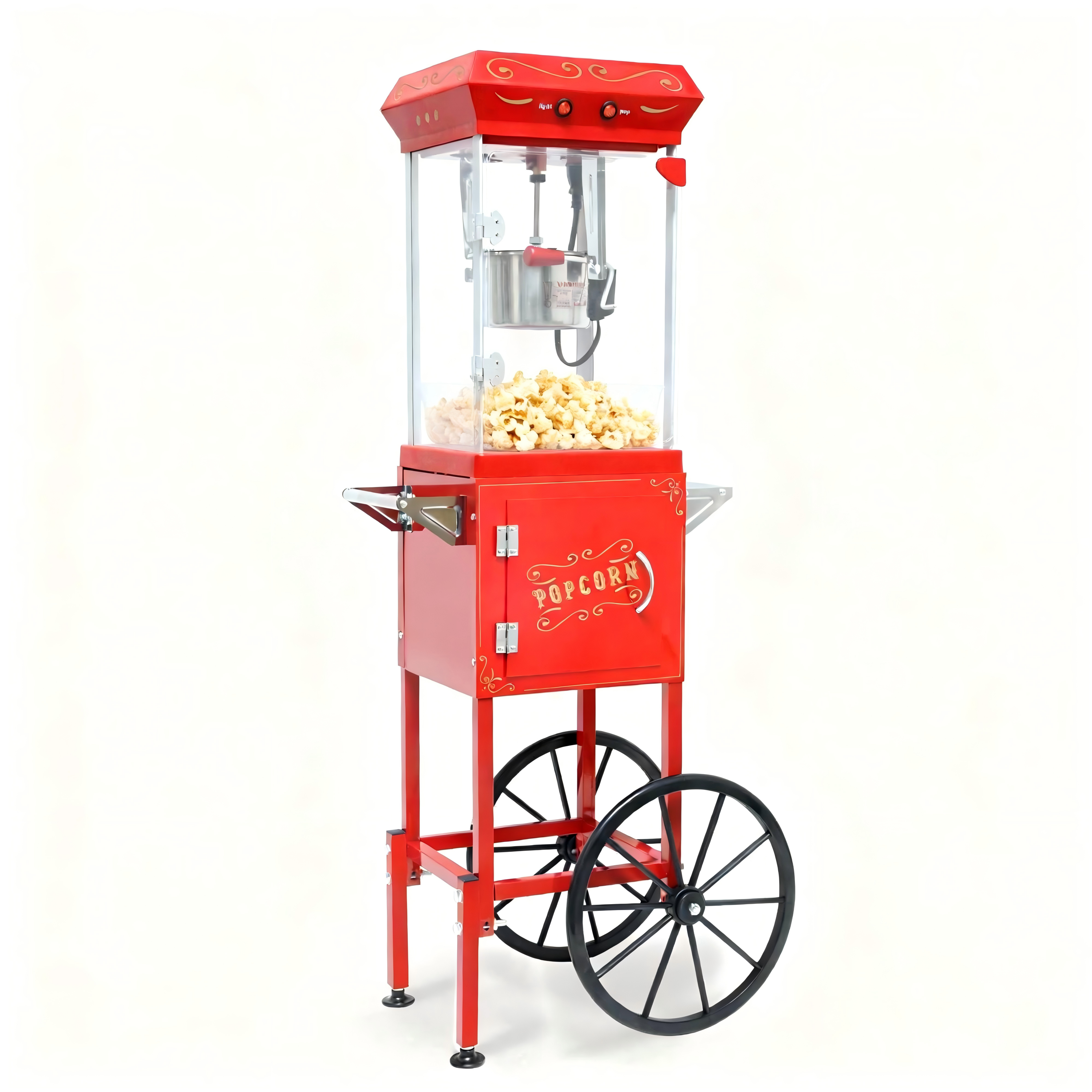 LOSDA - Commercial Grade 6 oz Stainless Steel Popcorn Maker - Vintage Style with Locking Mobile Cart for Home Theater - Red