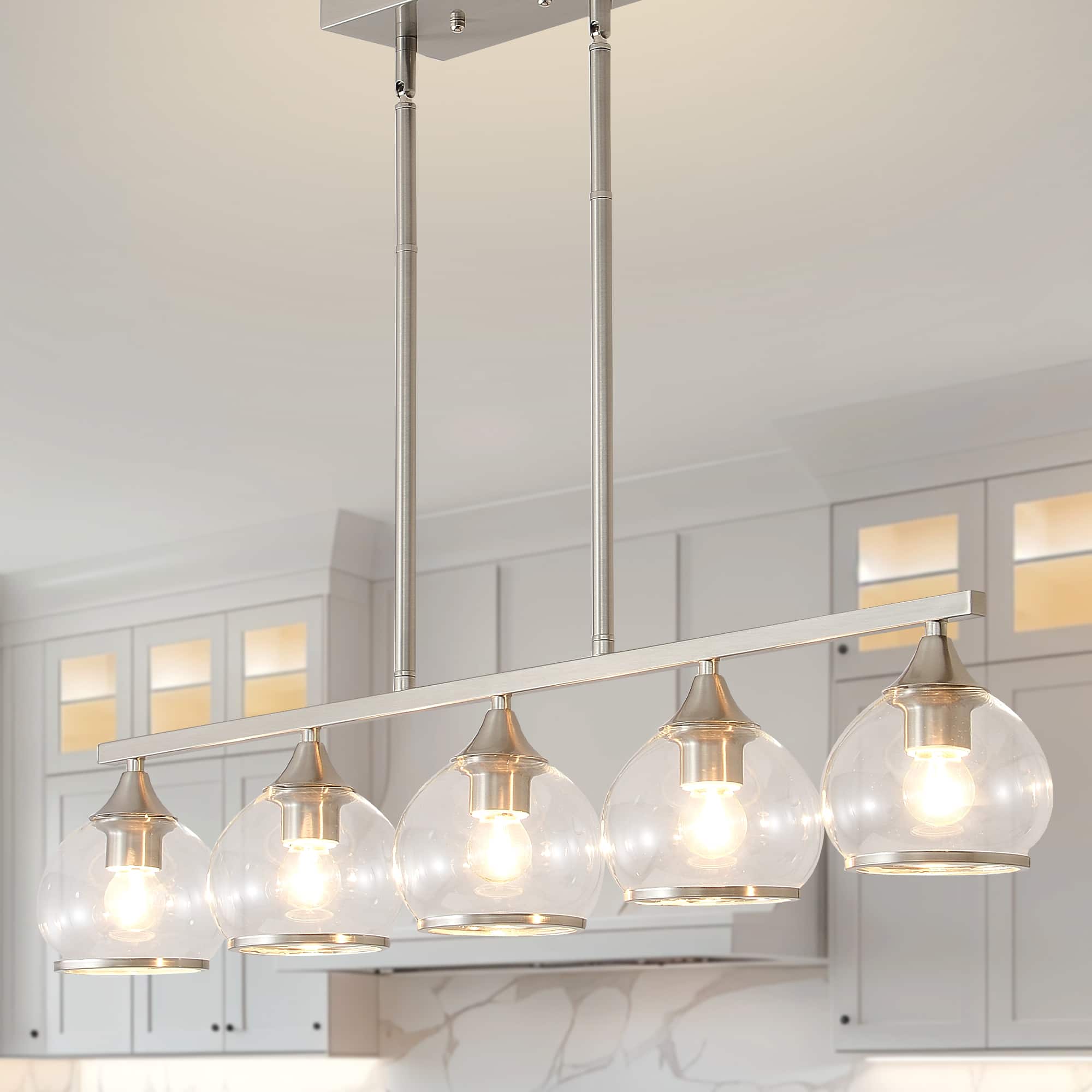 RYHNUYNE - 5-Light Island Light for Kitchen, Dining Room Light Fixture,Modern Linear Chandelier Over Table for Dining - Brushed Nickel