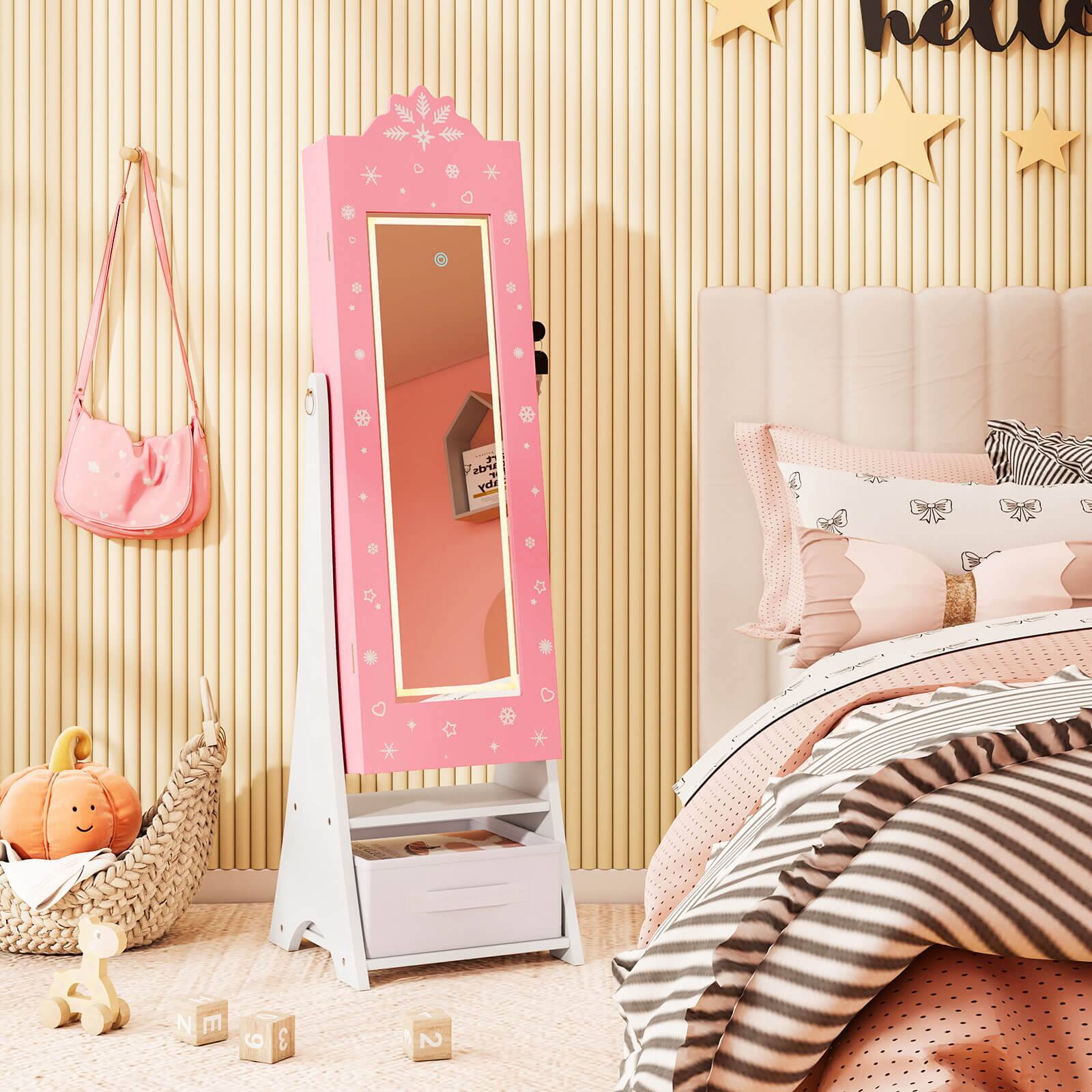 Alt View 1. Costway - Costway Kids Jewelry Armoire with 3-Color Lighted Full Length Mirror & Inside Led Lights - Pink.