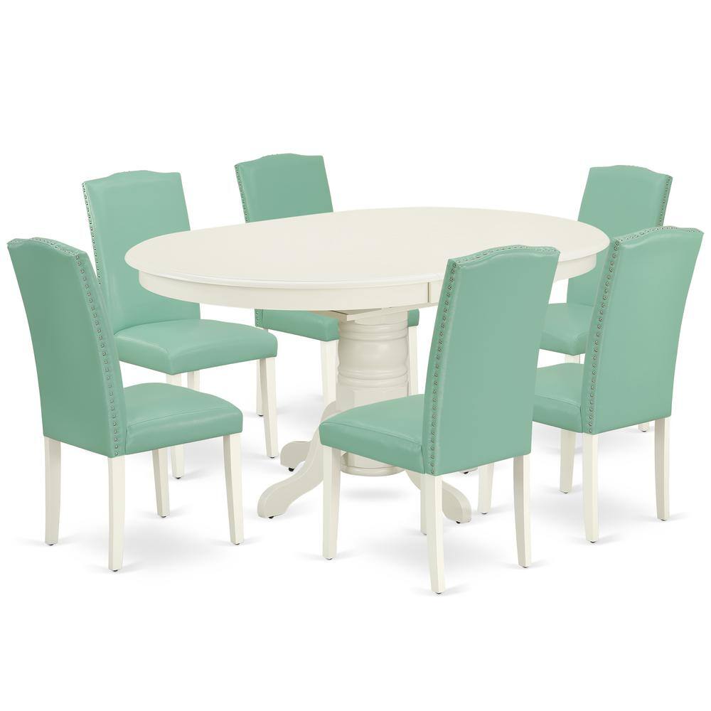 Back. East West Furniture - Dining Room Set Linen White - Brown.