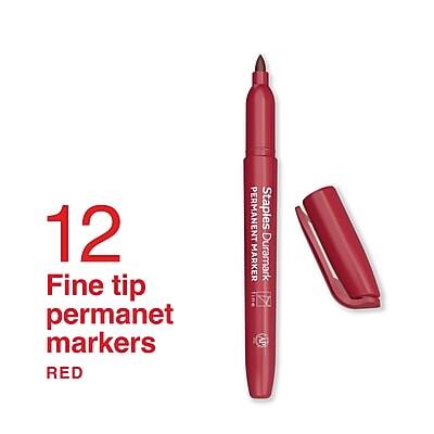 12 Fine tip permanent markers  
RED  

Staples Duramark  
PERMANENT MARKER