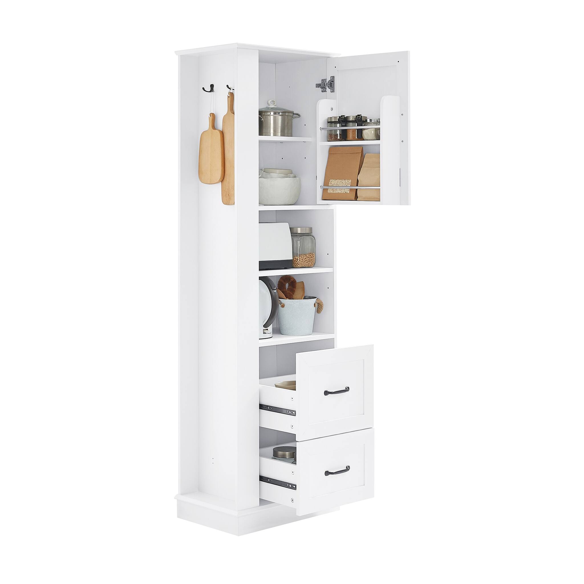 Front. Forest'nSky - 68" Freestanding Storage Cabinet with Hook and Adjustable Shelf, Built-in Shelf in White - White.