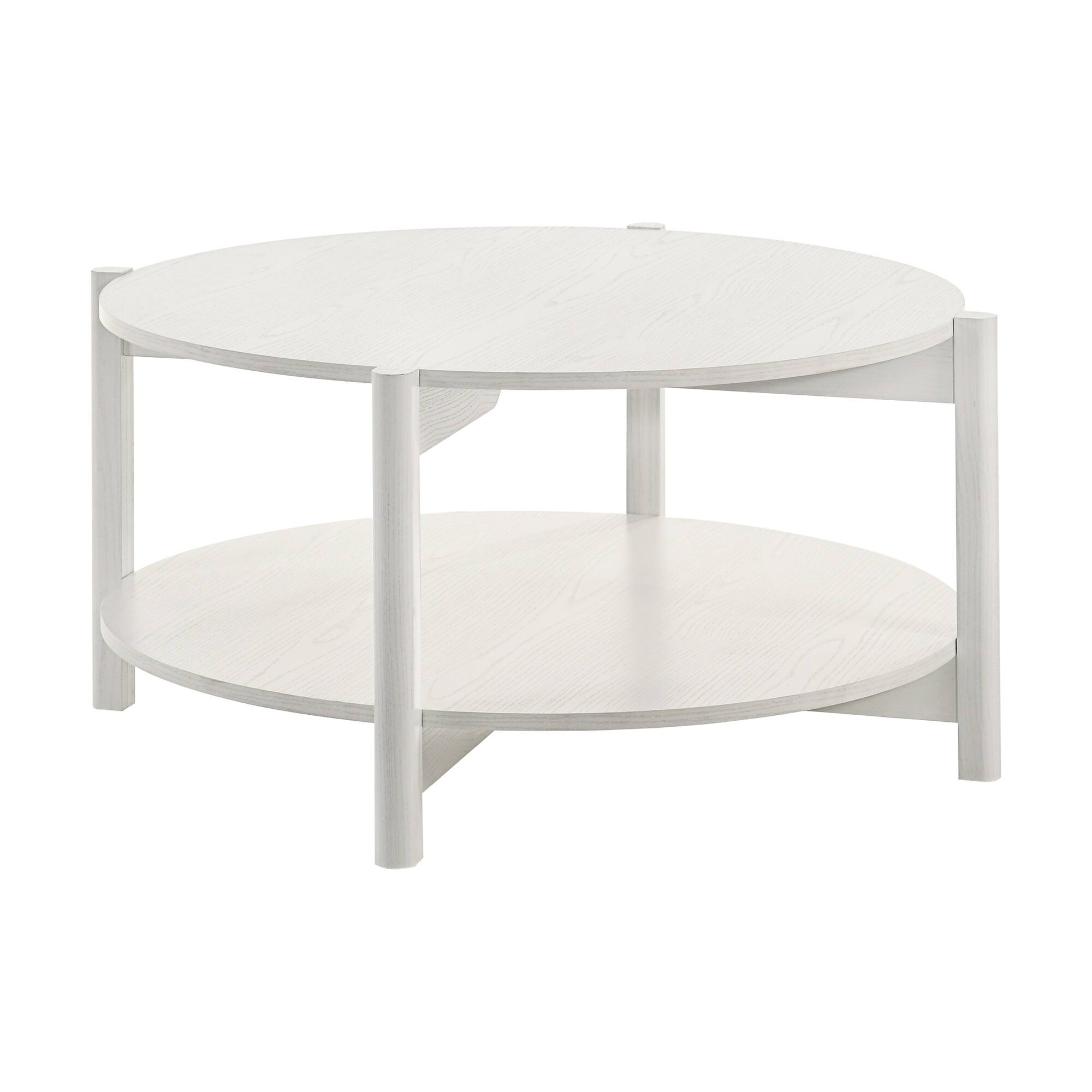 Alt View 1. Boyel Living - 2-Tier Round Coffee Table with Open Storage Shelf - White.