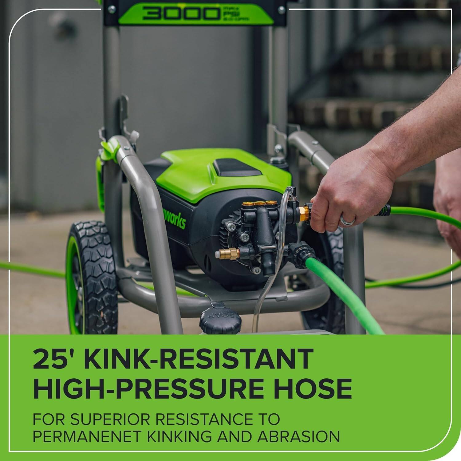 3000 works 2VS 25' KINK-RESISTANT HIGH-PRESSURE HOSE FOR SUPERIOR RESISTANCE TO PERMANENT KINKING AND ABRASION