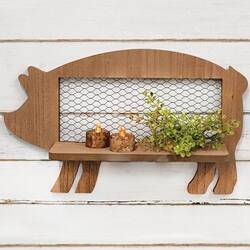 Left. BreeBe - Folding Chicken Wire & Wood Pig Shelf - Brown.