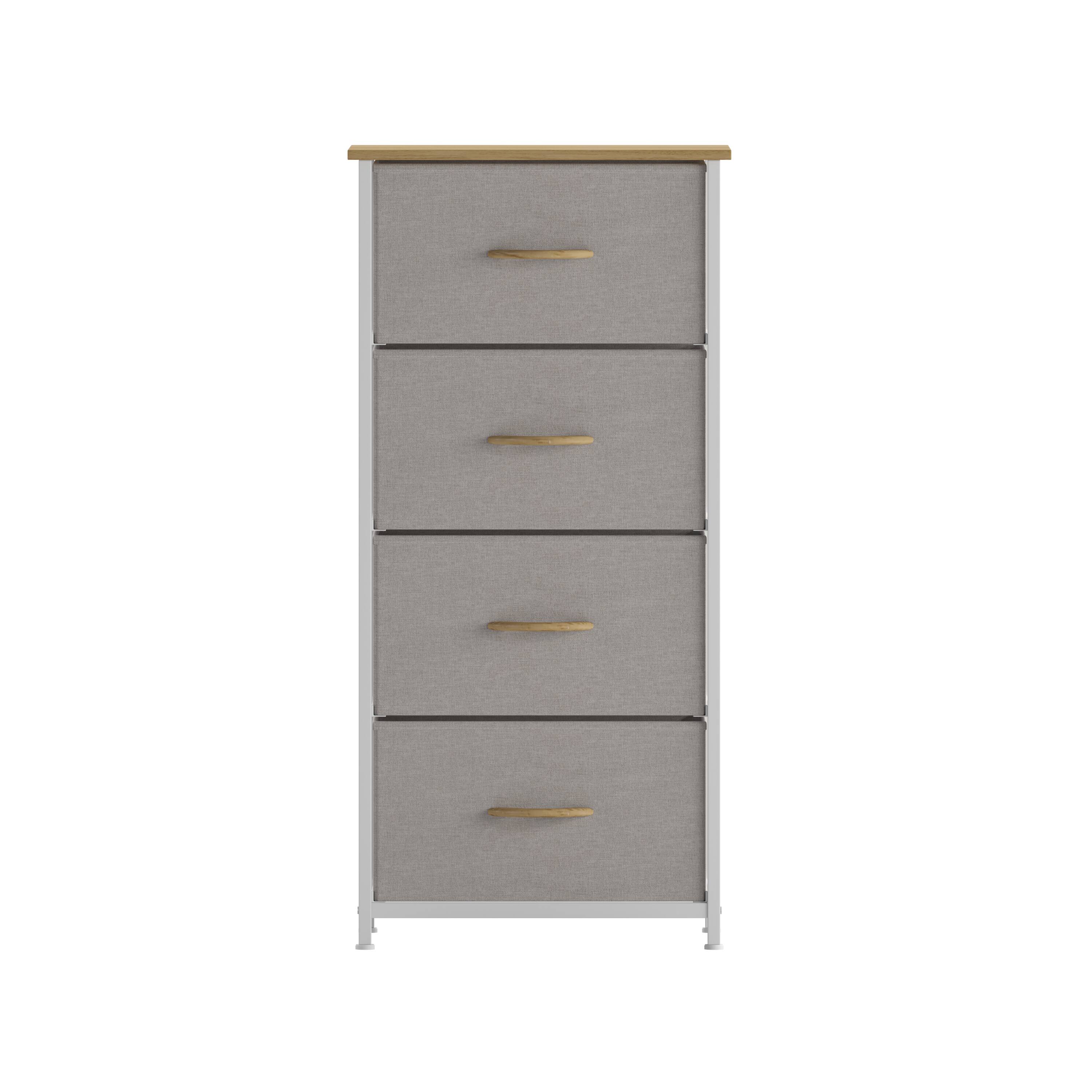 Alt View 9. Emma + Oliver - Marley 4 Drawer Storage Dresser with Cast Iron Frame, Wood Top and Easy Pull Fabric Drawers with Wooden Handles - Beige Drawers/White Frame.