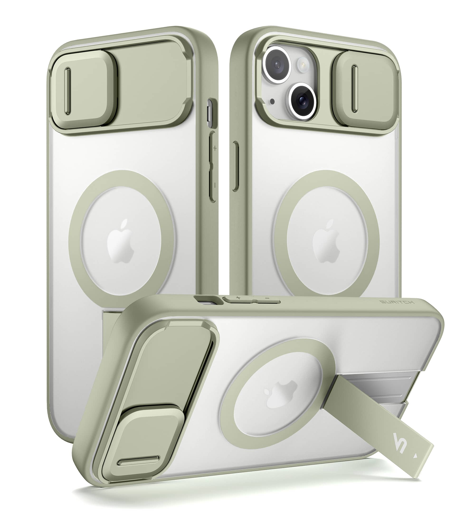 SURITCH - Rugged Case for iPhone 13/14, Compatible with MagSafe, Built-in Kickstand & Camera Cover & Translucent Back 6.1 inch - Khaki Green price history on PriceWatchPro