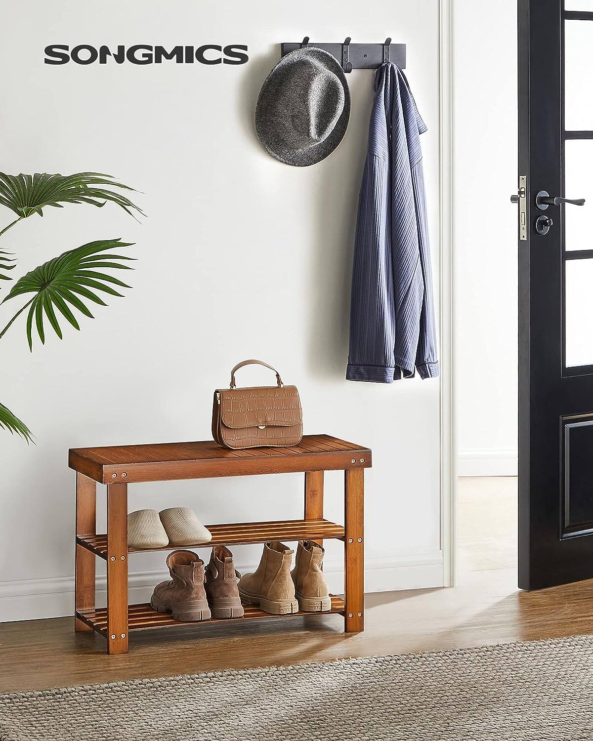Alt View 2. Songmics Home -  3-Tier Bamboo Shoe Rack Bench Stylish and Eco-Friendly Entryway Organizer - Brown.