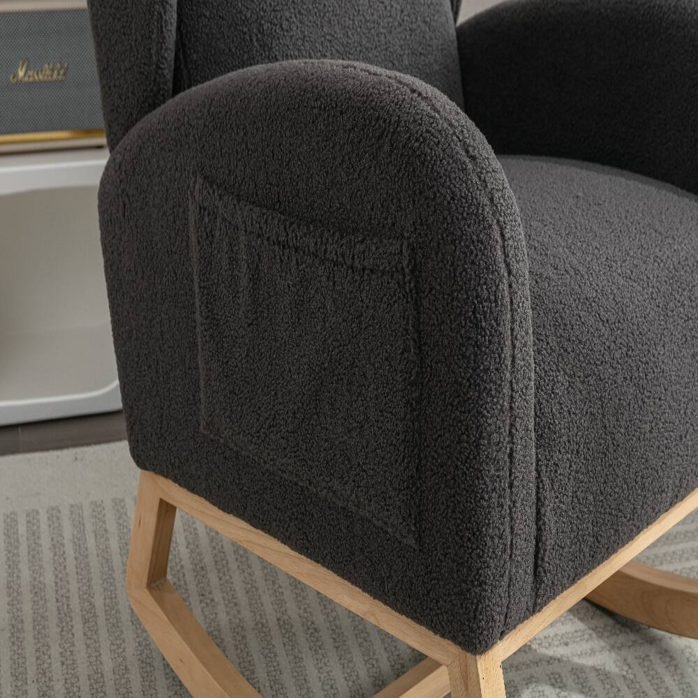 Alt View 7. Loheer - Loheer Teddy Fabric Rocking Chair Dark Gray Ergonomic Nursery Rocker with Wood Legs 300 lbs Capacity - Dark Gray.