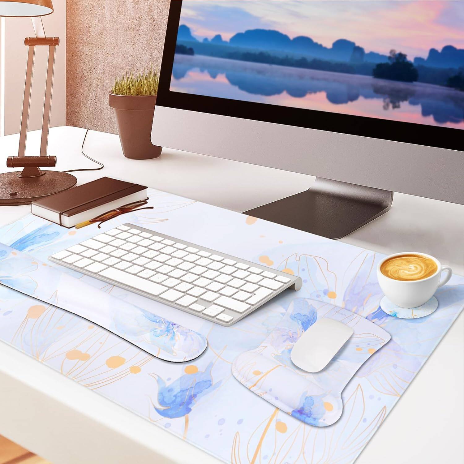 Alt View 3. mosiso - 4in1 Large Mouse Pad Set, Keyboard Wrist Rest&Mouse Wrist Rest&Coaster, Extended Desk Pad for Home Office Study Game - H867.