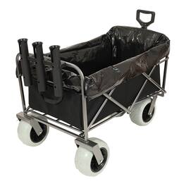 Mondawe - 500lbs Foldable Steel Wagon Utility Carts w/ Waterproof Fishing Cart with Rod Holders - Black