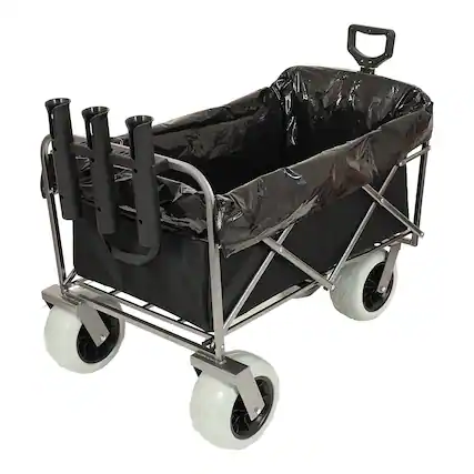 Front. Mondawe - 500lbs Foldable Steel Wagon Utility Carts w/ Waterproof Fishing Cart with Rod Holders - Black.