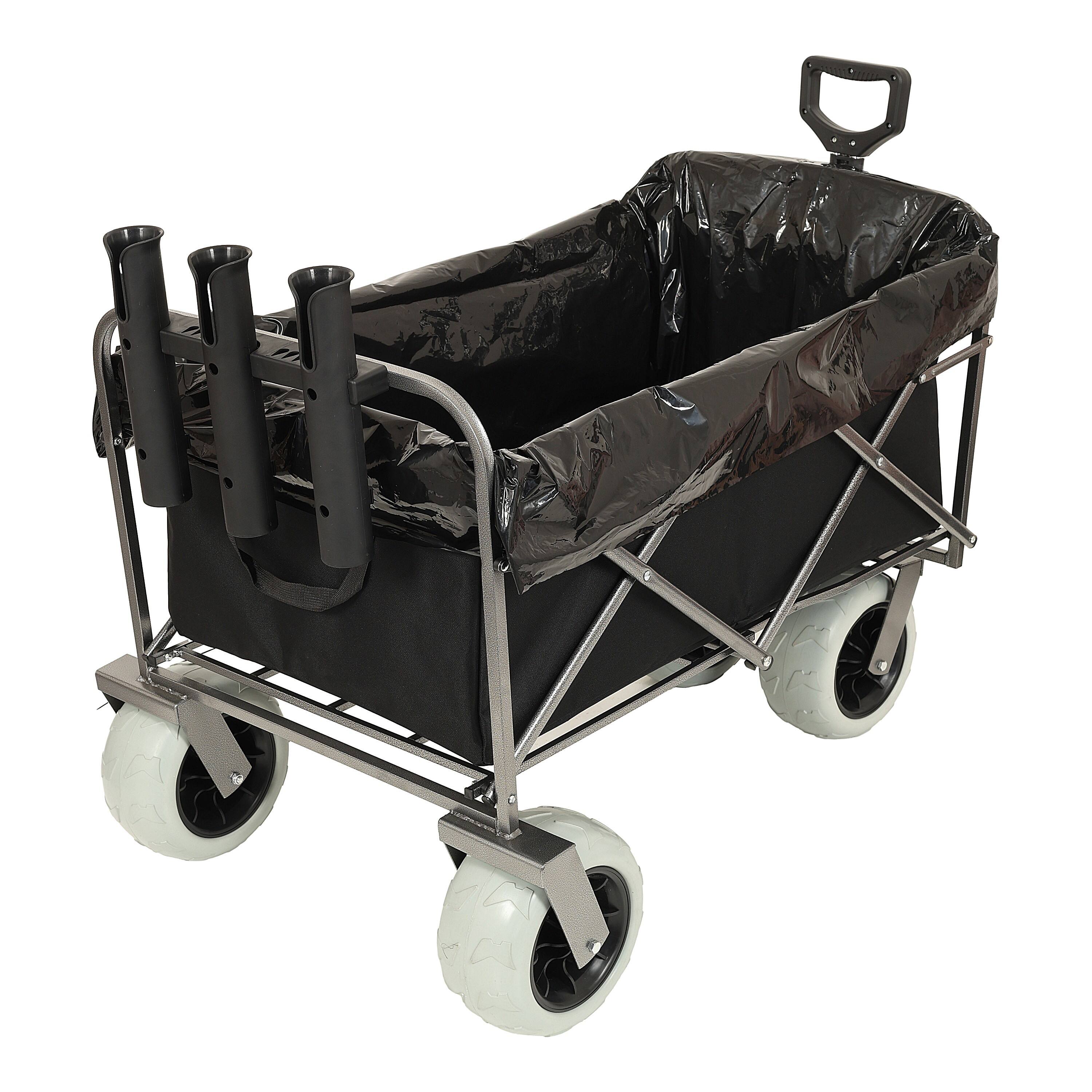 Front. Mondawe - 500lbs Foldable Steel Wagon Utility Carts w/ Waterproof Fishing Cart with Rod Holders - Black.
