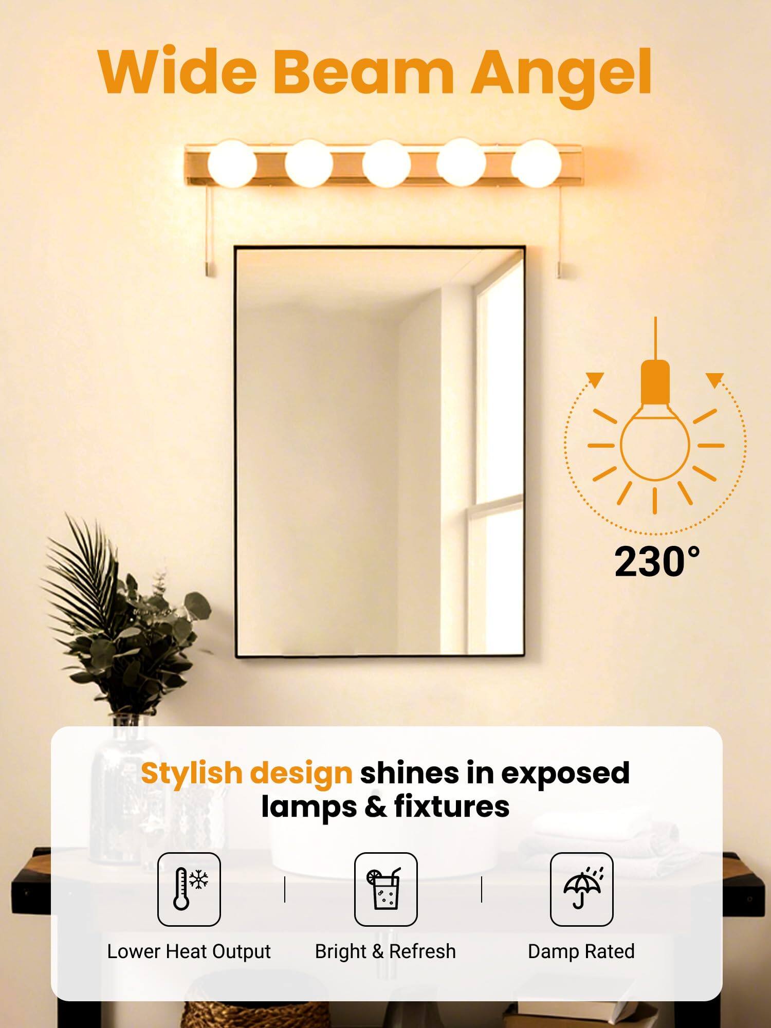 Wide Beam Angel

Stylish design shines in exposed lamps & fixtures

- Lower Heat Output
- Bright & Refresh
- Damp Rated

230°