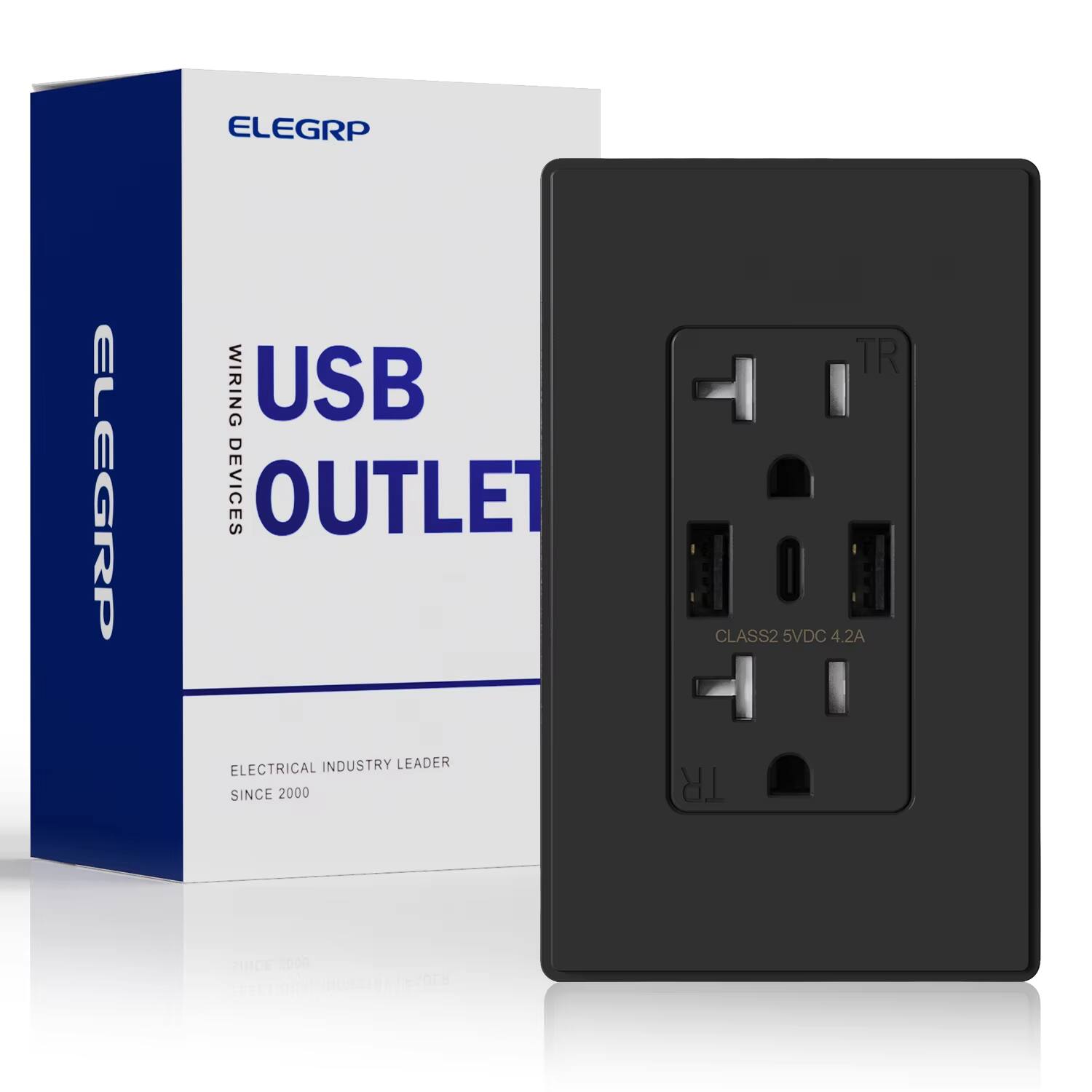 ELEGRP  
USB OUTLET  
WIRING DEVICES  

ELECTRICAL INDUSTRY LEADER  
SINCE 2000  

CLASS2 5VDC 4.2A