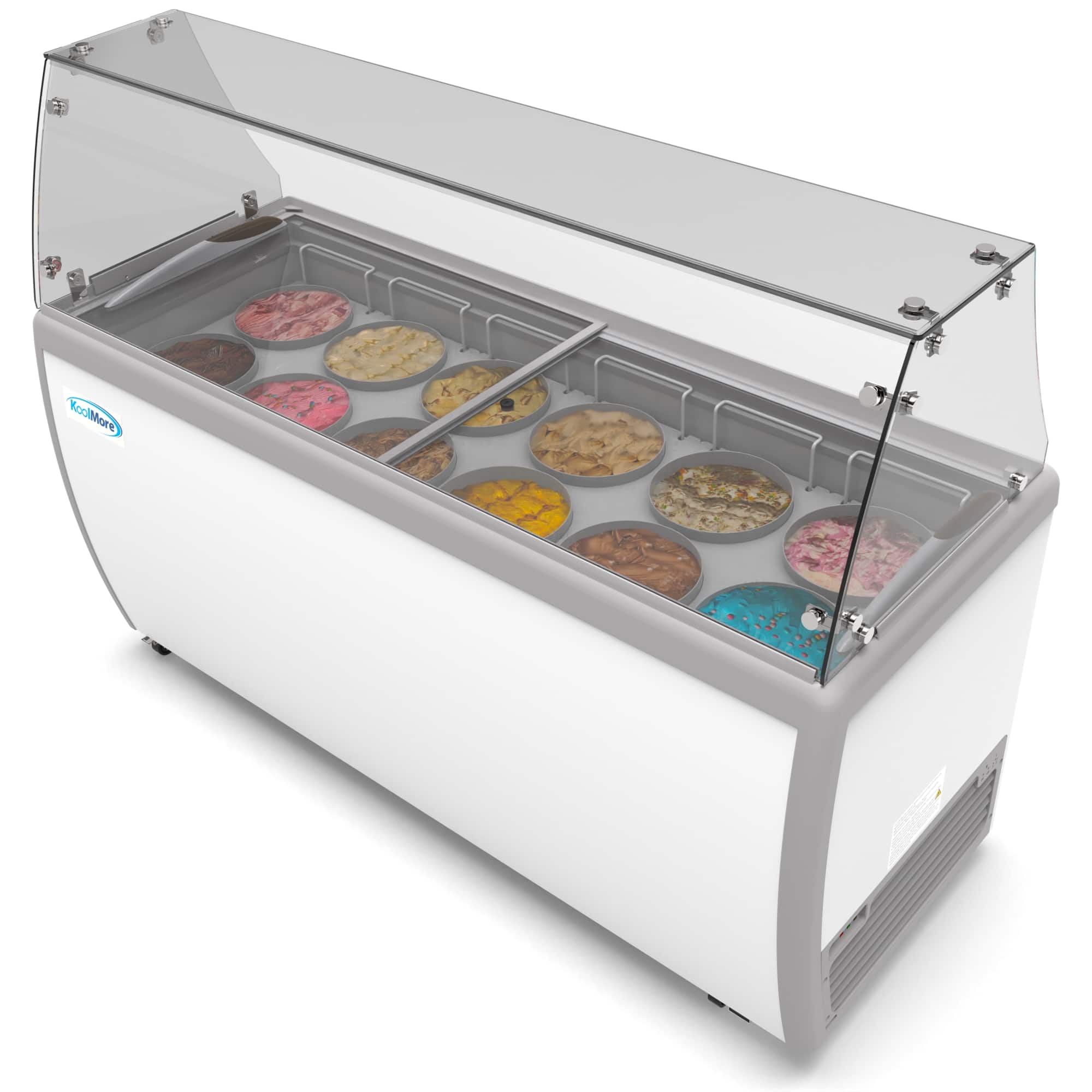 Koolmore - 70 in. 12 Tub Ice Cream Dipping Cabinet Display Freezer with Sliding Glass Door and Sneeze Guard, 20 cu. ft - White