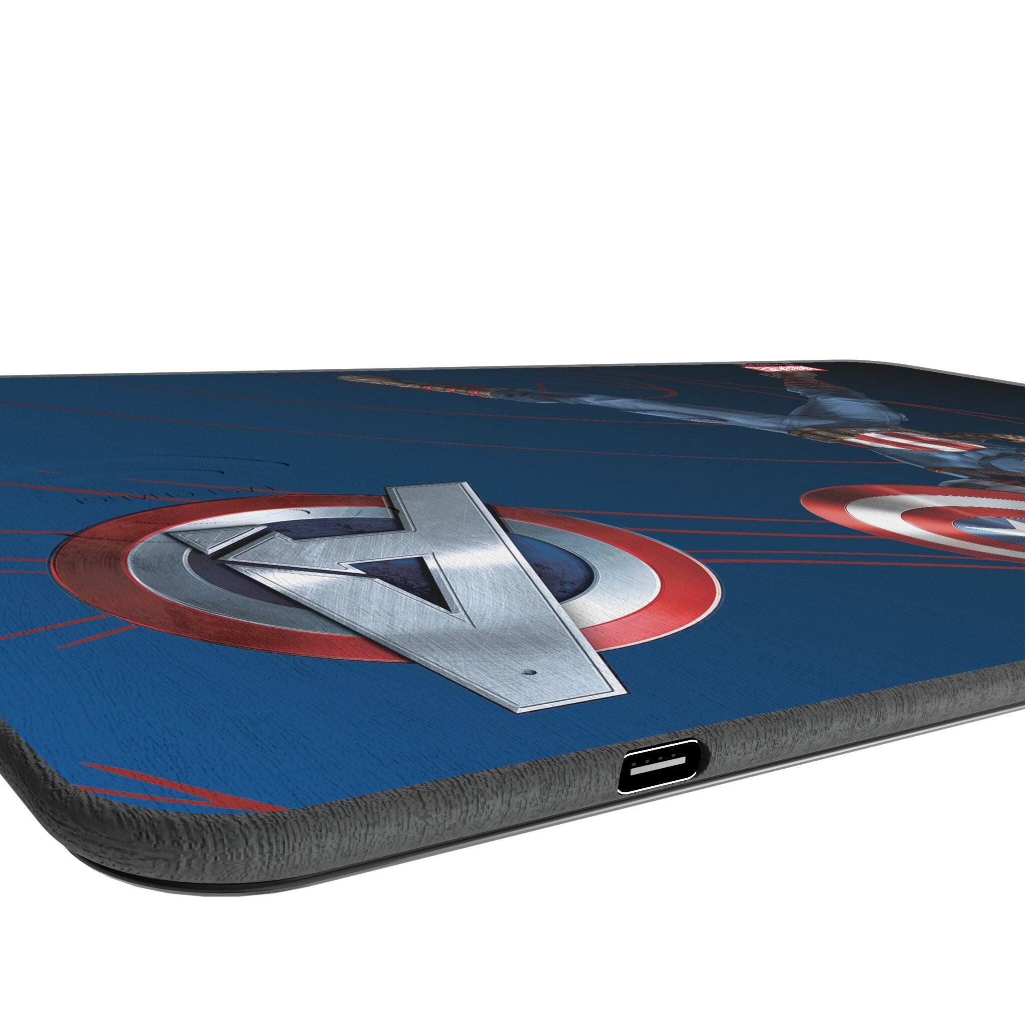 Left. Keyscaper - Marvel MechLine 15-Watt Wireless Charger and Mouse Pad - Captain America.