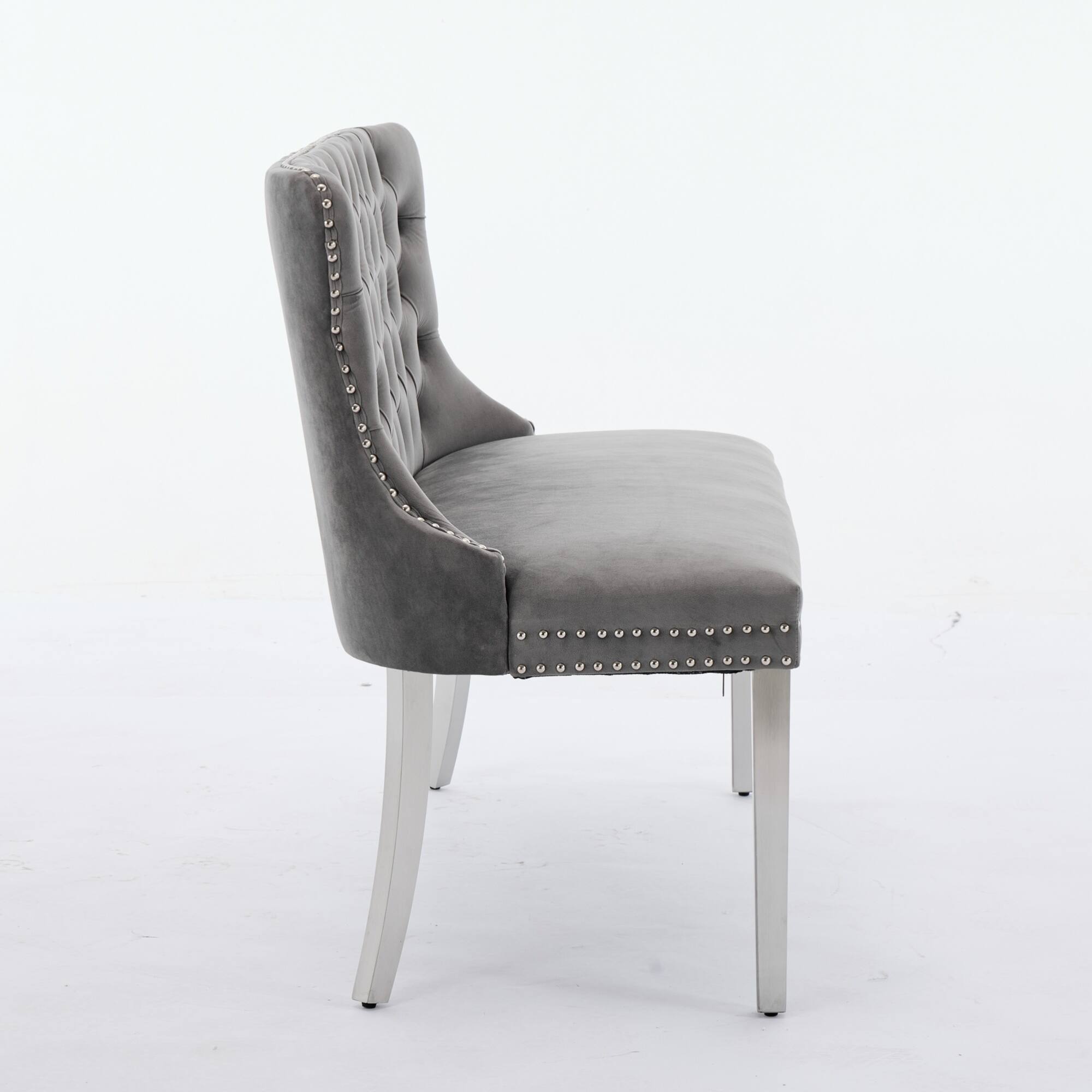 Alt View 2. GOODSILO - Velvet Double Dining Loveseat Bench with Tufted Back and Stainless Steel Legs for Modern Kitchen Seating - Gray.