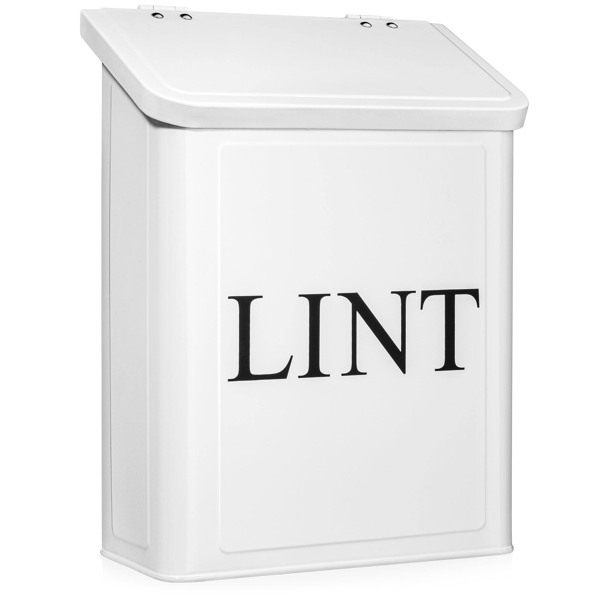 Front. DORLUKFU - Modern Farmhouse Metal Magnetic Lint Bin for Laundry Room Decor and Accessories with Lid and Laundry Room Organization - WHITE.