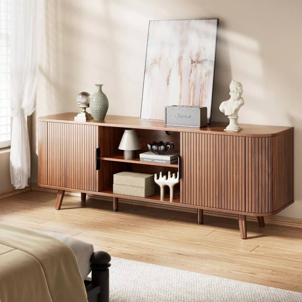Back. Furnulem - TV Stand Entertainment Center with Storage Shelf Media Console Table TV Cabinet with Drawers for Living Room - Walnut.