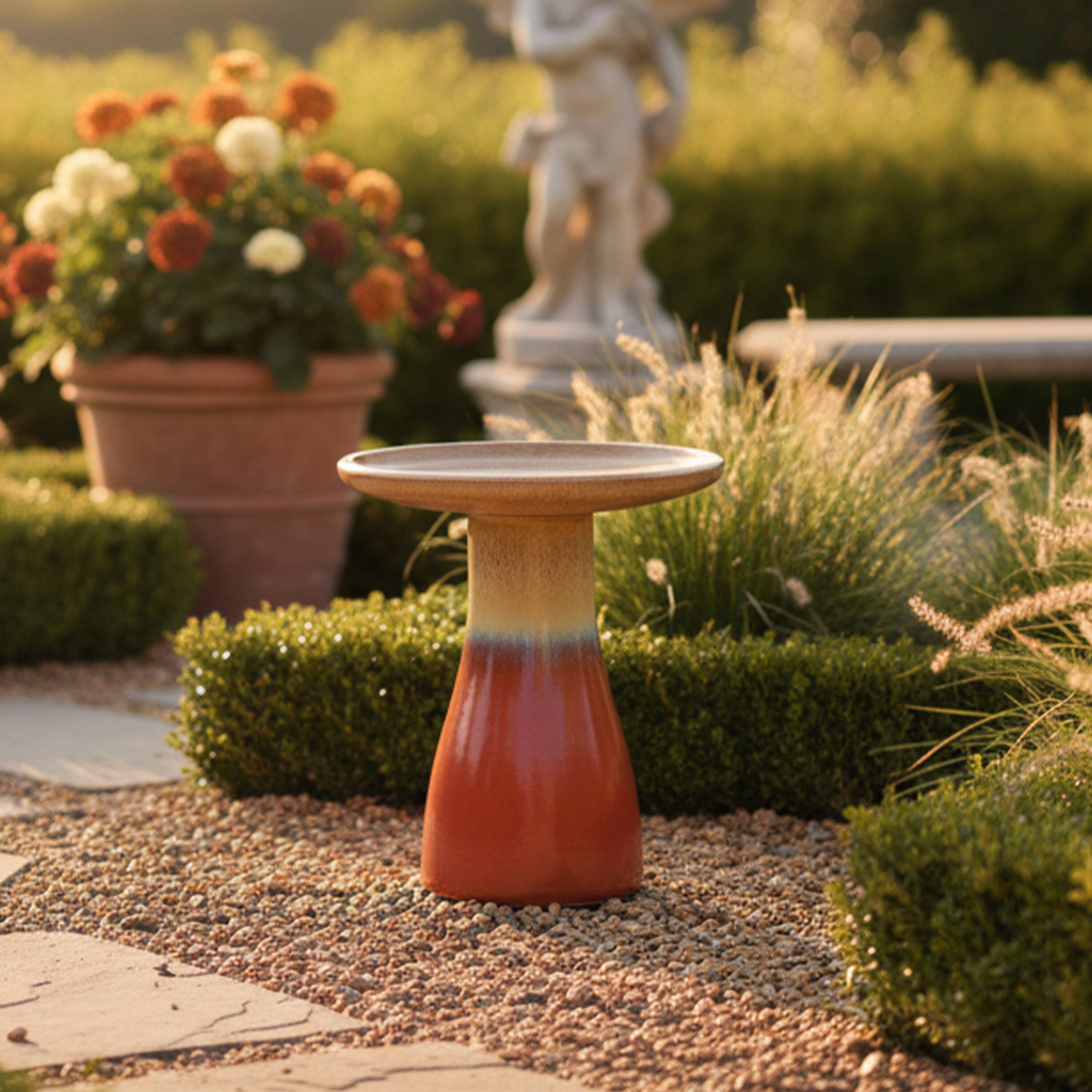 Alt View 5. Sunnydaze - Duo-Tone Glazed Ceramic Bird Bath - 20.5 in - Lemon Cognac.