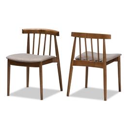 Baxton Studio - Set of 2 Wyatt Mid-Century Modern Walnut Wood Dining Chairs - Beige/"Walnut" Brown