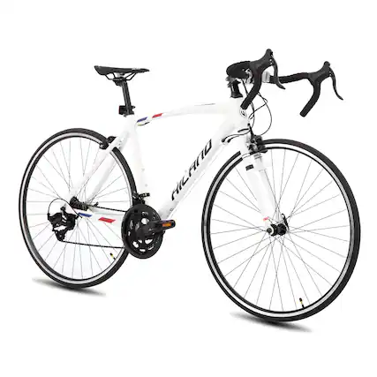 Front. HILAND - HILAND Alliance 700c Adult Road Bike for Mens Womens, 14 Speeds Aluminum Frame, Road Bicycle Large Frame White - White.