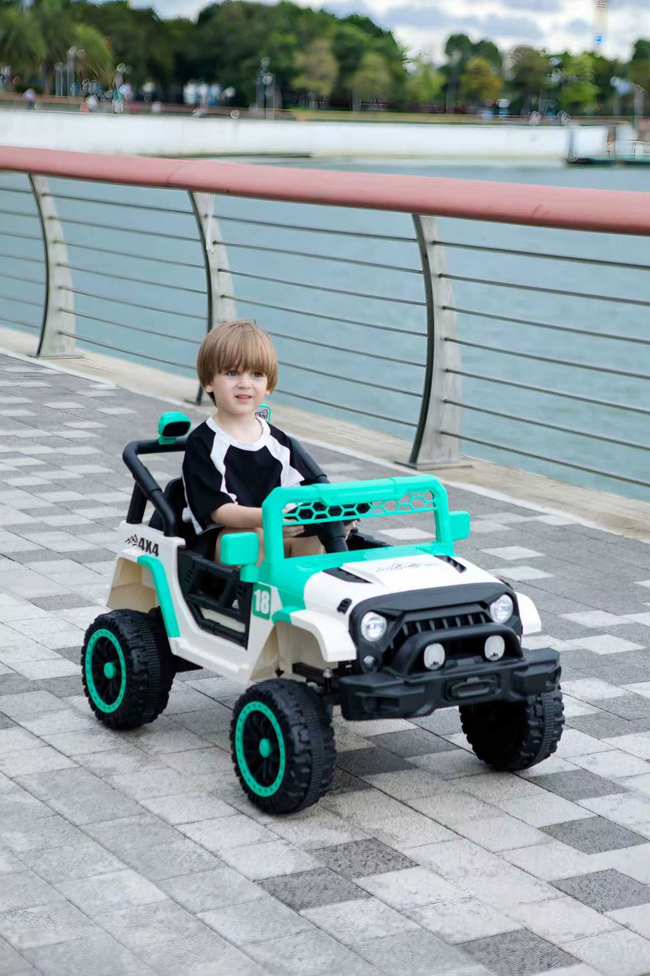Alt View 1. BreeBe - 12V Kids Ride-On Car with Parental Remote, Spring Suspension, LED Lights, Music Player, White/Green - White, Green.