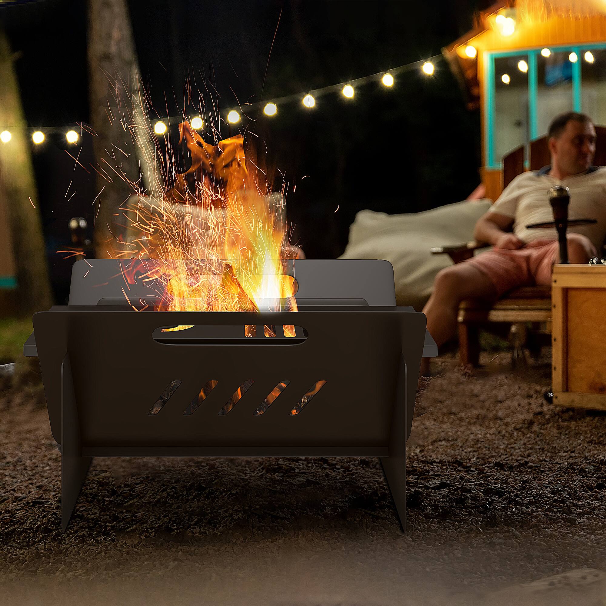 Alt View 1. Outsunny - 3-In-1 Small Portable Fire Pit, Stove, Coffee Table, Wood Burning Firepit with Carrying Bag and Quick Assembly - Black.